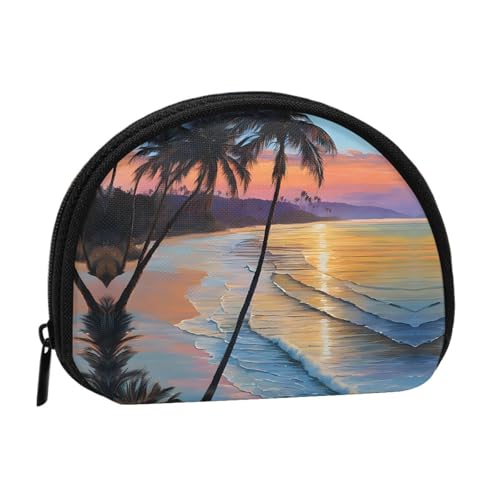 Coconut Beach Sonnenuntergang Hängematte Druck Münzbörse Mini Geldbörse für Frauen Mädchen Persönlichkeit Kleine Münztasche Shell Aufbewahrungstasche Clutch Wallets, Einheitsgröße, lässig, Schwarz von WXWJSHMGC