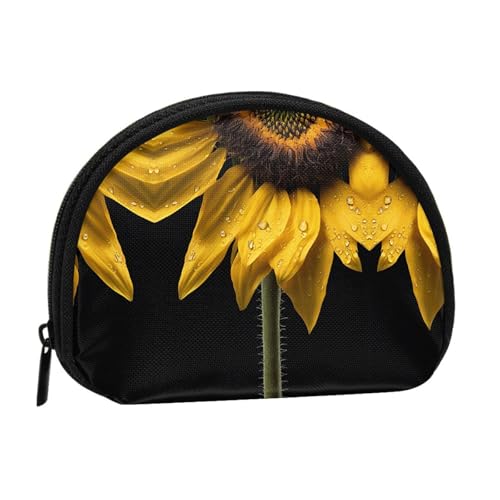 Gelbe Sonnenblumen-Geldbörse mit Blumendruck, Mini-Geldbörse für Damen und Mädchen, Persönlichkeit, kleine Münztasche, Aufbewahrungstasche, Clutch, Einheitsgröße, lässig, Schwarz , Einheitsgröße von WXWJSHMGC