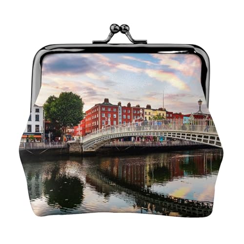 Geldbörse für Damen und Herren, Motiv: Brücke, Sonnenuntergang, Fluss, Landschaft, Druck, Leder, Kussschloss, kleine Tasche von WXWJSHMGC