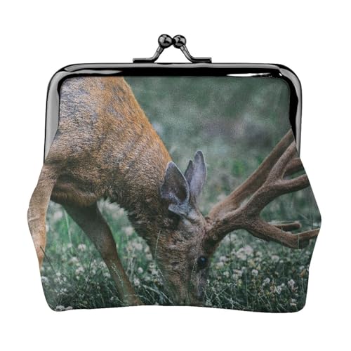 Geldbörse mit Aufdruck "Buck On The Grass Print" für Herren und Damen, Leder, Kussschloss, kleine Tasche von WXWJSHMGC
