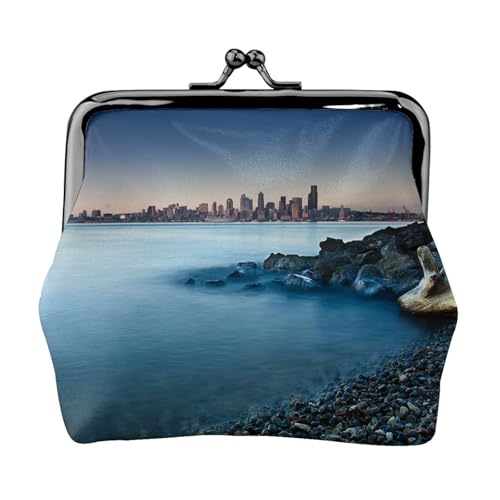 Geldbörse mit Aufdruck "Calm Sea and Rocks" für Männer und Frauen, Leder, Kussschloss, kleine Tasche von WXWJSHMGC