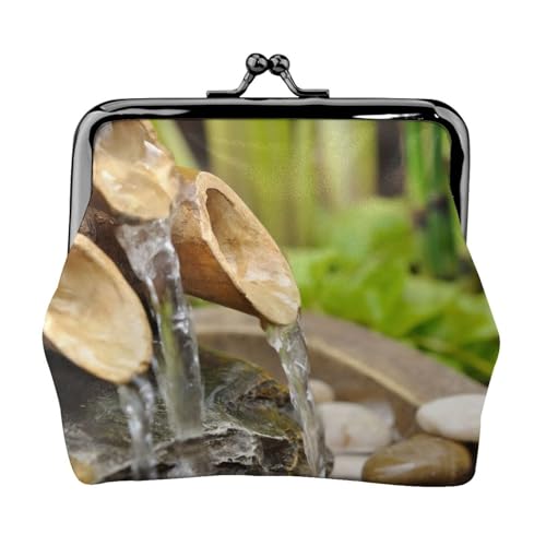 Geldbörse mit Bambus-Wasserfall-Druck, für Herren und Damen, Leder, Kussschloss, kleine Tasche von WXWJSHMGC