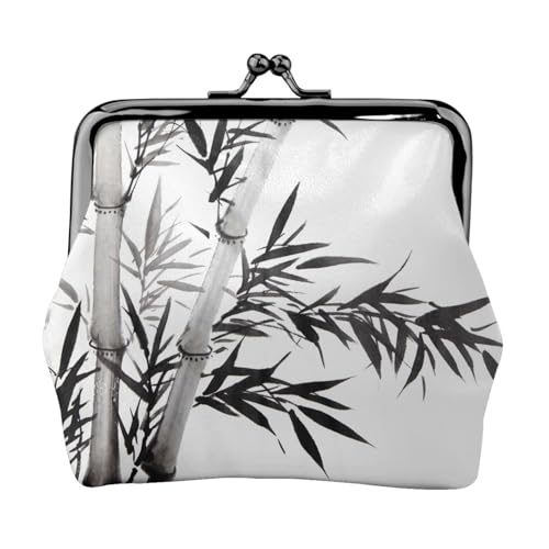 Geldbörse mit Bambusbaum-Motiv, chinesischer Kalligraphie-Druck, Münzgeldbörse für Männer und Frauen, Leder, Kussschloss, kleine Tasche, Münzbörse von WXWJSHMGC