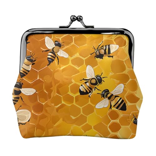 Geldbörse mit Bienen-auf-Kamm-Aufdruck, für Herren und Damen, Leder, Kussschloss, kleine Tasche von WXWJSHMGC