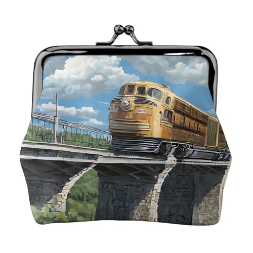 Geldbörse mit Dampfzug-Druck, für Herren und Damen, Leder, Kussschloss, kleine Tasche von WXWJSHMGC