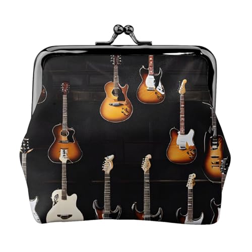 Geldbörse mit Gitarren-Aufdruck, für Herren und Damen, Leder, Kussschloss, kleine Tasche von WXWJSHMGC