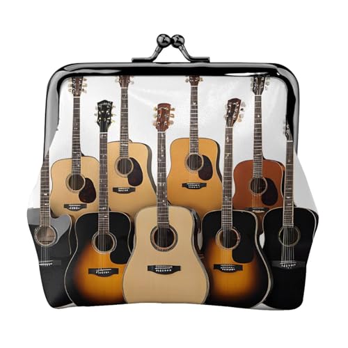 Geldbörse mit Gitarren-Druck, für Herren und Damen, Leder, Kussschloss, kleine Tasche von WXWJSHMGC