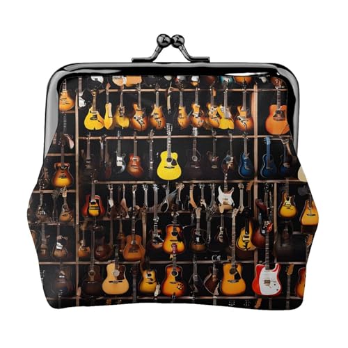 Geldbörse mit Gitarren-Muster, bedruckt, für Herren und Damen, Leder, Kussschloss, kleine Tasche von WXWJSHMGC