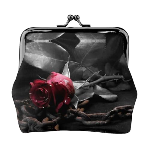 Geldbörse mit Gothic-Motiv und schwarzen Rosen, für Herren und Damen, Leder, Kussschloss, kleine Tasche von WXWJSHMGC
