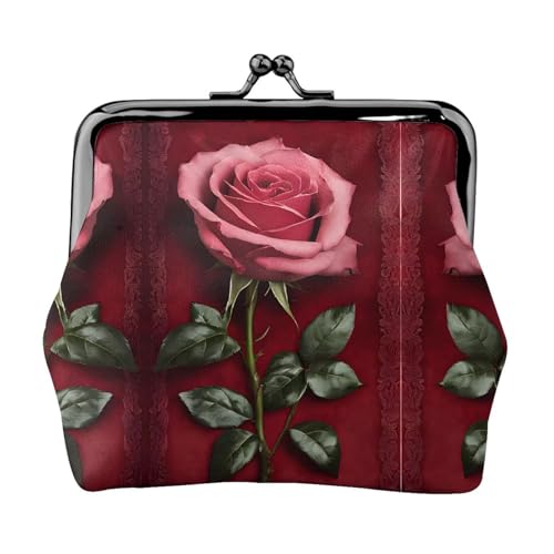 Geldbörse mit Gothic-Rosen-Druck, für Herren und Damen, Leder, Kussschloss, kleine Tasche von WXWJSHMGC