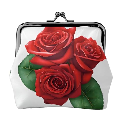 Geldbörse mit Gothic-Rosen-Druck, für Herren und Damen, Leder, Kussschloss, kleine Tasche von WXWJSHMGC