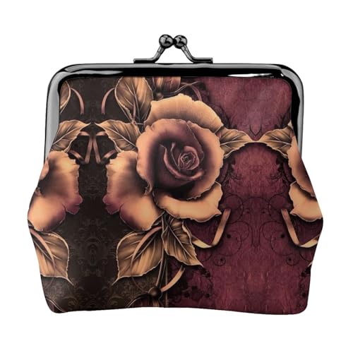 Geldbörse mit Gothic-Rosen-Druck, für Herren und Damen, Leder, Kussschloss, kleine Tasche von WXWJSHMGC