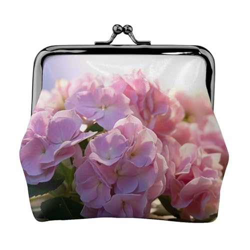 Geldbörse mit Hortensien-Blumendruck, für Herren und Damen, Leder, Kussschloss, kleine Tasche von WXWJSHMGC