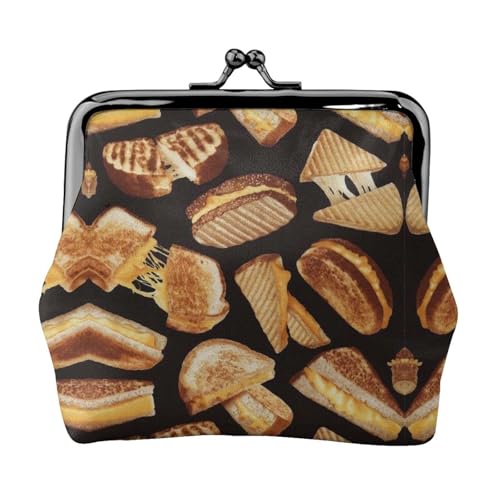 Geldbörse mit Käse-Sandwiches-Aufdruck, für Damen und Herren, Leder, Kussschloss, kleine Tasche von WXWJSHMGC