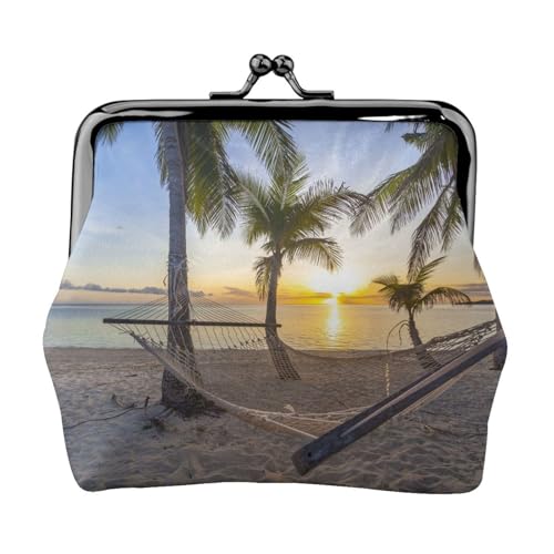 Geldbörse mit Paradies-Strand-Palmen-Druck, Münzgeldbörse für Männer und Frauen, Leder, Kussschloss, kleine Tasche, Münzbörse von WXWJSHMGC