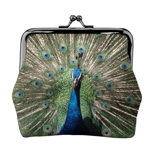 Geldbörse mit Pfauen-Aufdruck, für Damen und Herren, Leder, Kussschloss, kleine Tasche von WXWJSHMGC