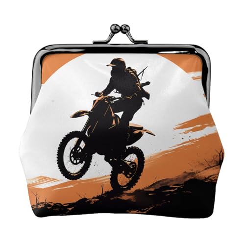 Geldbörse mit Reiter-Silhouetten-Druck, für Herren und Damen, Leder, Kussschloss, kleine Tasche von WXWJSHMGC