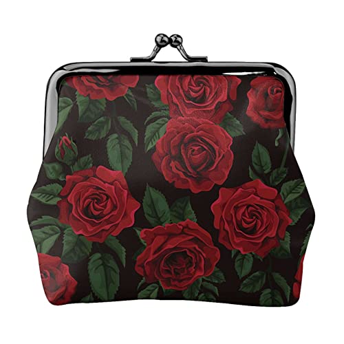 Geldbörse mit Rosen-Hintergrunddruck, für Herren und Damen, Leder, Kussschloss, kleine Tasche von WXWJSHMGC