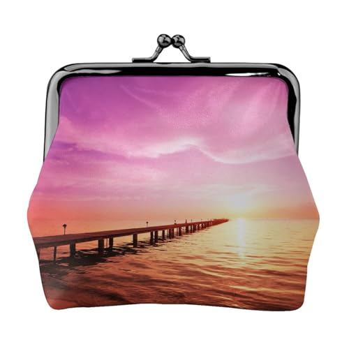 Geldbörse mit Strandbild-Druck, für Männer und Frauen, Leder, Kussschloss, kleine Tasche, Münzbörse von WXWJSHMGC