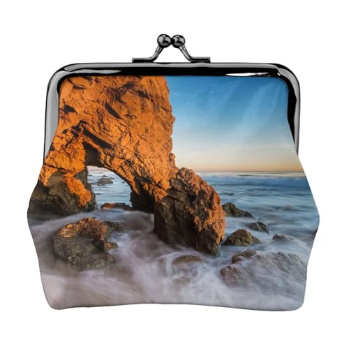Geldbörse mit Strandmotiv Malibu für Herren und Damen, Leder, Kussschloss, kleine Tasche von WXWJSHMGC