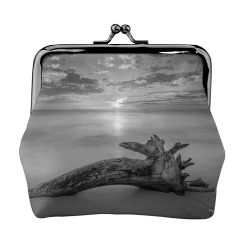 Geldbörse mit Strandmotiv und Holzdruck, Münzgeldbörse für Männer und Frauen, Leder, Kussschloss, kleine Tasche, Münzbörse von WXWJSHMGC