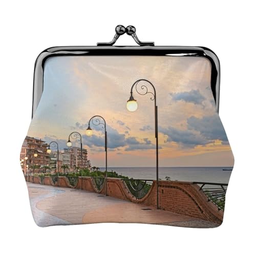 Geldbörse mit Straßenlaternen-Druck, für Herren und Damen, Leder, Kussschloss, kleine Tasche von WXWJSHMGC