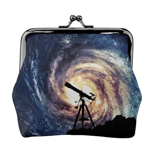 Geldbörse mit Weltraum-Galaxie mit Teleskop-Druck, für Männer und Frauen, Leder, Kussschloss, kleine Tasche, Münzbörse von WXWJSHMGC