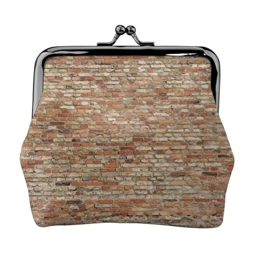Geldbörse mit Ziegelstein-Druck, für Männer und Frauen, Leder, Kussschloss, kleine Tasche von WXWJSHMGC