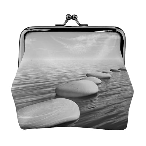 Geldbörse mit grauem Zen-Motiv, bedruckt, für Herren und Damen, Leder, Kussschloss, kleine Tasche von WXWJSHMGC