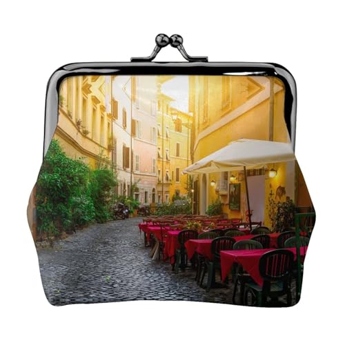 Geldbörse mit italienischem Aufdruck "Old Street Print" für Männer und Frauen, Leder, Kussschloss, kleine Tasche, Münzbörse von WXWJSHMGC