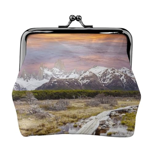 Geldbörse mit malerischem Bergaufdruck, für Herren und Damen, Leder, Kussschloss, kleine Tasche von WXWJSHMGC