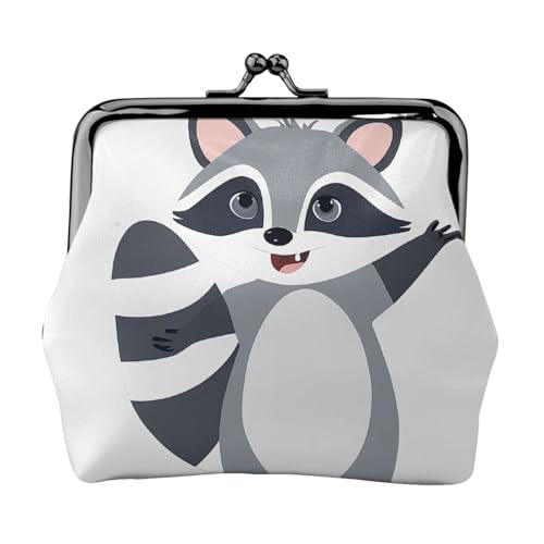 Geldbörse mit niedlichem Catoon-Waschbär-Druck, für Herren und Damen, Leder, Kussschloss, kleine Tasche von WXWJSHMGC