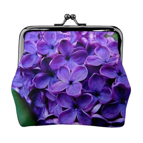 Geldbörse mit violettem Blumendruck, für Herren und Damen, Leder, Kussschloss, kleine Tasche von WXWJSHMGC