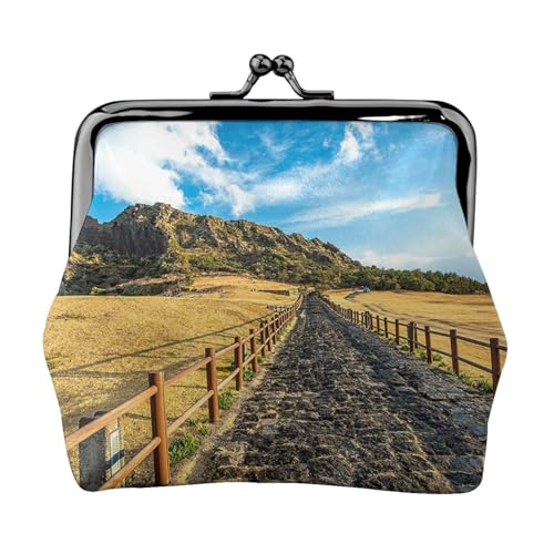 Jeju Island Geldbörse mit Korea-Druck, für Herren und Damen, Leder, Kussschloss, kleine Tasche, Münzbörse von WXWJSHMGC