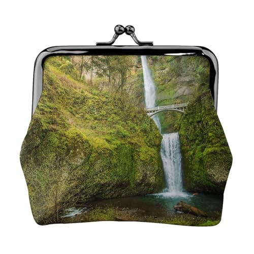 Kleine Geldbörse mit Brücke und Wasserfall-Druck, für Herren und Damen, Leder, Kussschloss, kleine Tasche, Münzgeldbörse von WXWJSHMGC