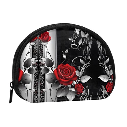 Kleine Geldbörse mit hübschem Rosen-Druck, für Damen und Mädchen, Persönlichkeit, kleine Münztasche, Aufbewahrungstasche, Clutch, Einheitsgröße, lässig, Schwarz , Einheitsgröße von WXWJSHMGC