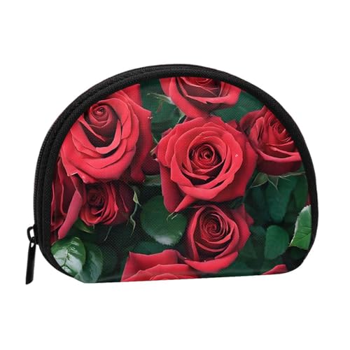 Kleine Geldbörse mit rotem Rosen-Druck, für Damen und Mädchen, Persönlichkeit, kleine Münztasche, Aufbewahrungstasche, Clutch, Geldbörse, Einheitsgröße, lässig, Schwarz , Einheitsgröße von WXWJSHMGC
