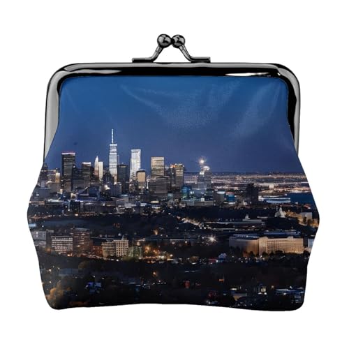 Los Angeles Geldbörse mit Skyline-Druck, für Herren und Damen, Leder, Kussschloss, kleine Tasche von WXWJSHMGC