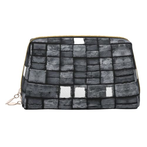 Make-up-Tasche mit abstraktem grauem Druck, tragbar, Leder, wasserdicht, Kosmetiktasche, Clutch, Make-up-Pinseltasche (17 x 10,9 cm), weiß, Einheitsgröße von WXWJSHMGC