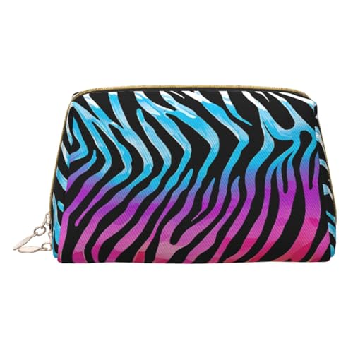 Make-up-Tasche mit buntem Regenbogen-Zebramuster, tragbar, Leder, wasserdicht, Kosmetiktasche, Clutch, Make-up-Pinsel-Tasche (17 x 10,9 cm), weiß, Einheitsgröße von WXWJSHMGC