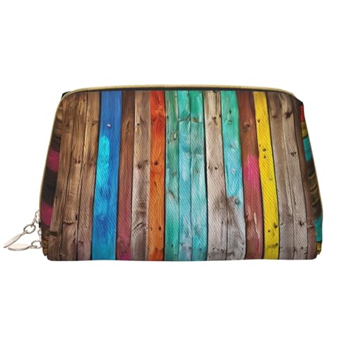Make-up-Tasche mit buntem Regenbogenstreifen-Druck, tragbar, Leder, wasserdicht, Kosmetiktasche, Clutch, Make-up-Pinseltasche (17 x 10,9 cm), weiß, Einheitsgröße von WXWJSHMGC