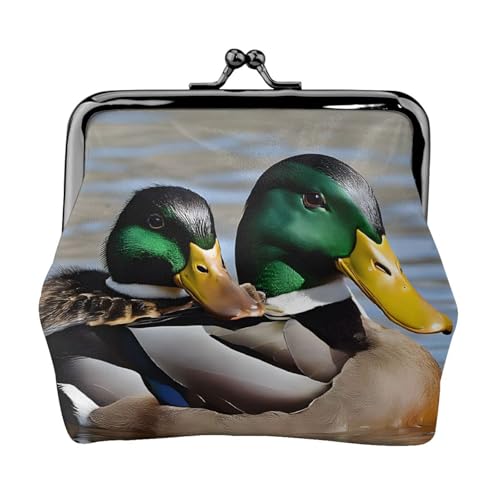 Mallard Geldbörse mit Entenmuster, für Herren und Damen, Leder, Kussschloss, kleine Tasche von WXWJSHMGC