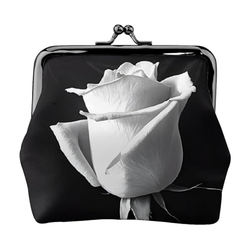 Monochrome Geldbörse mit Rosen-Aufdruck, für Herren und Damen, Leder, Kussschloss, kleine Tasche, Münzbörse von WXWJSHMGC