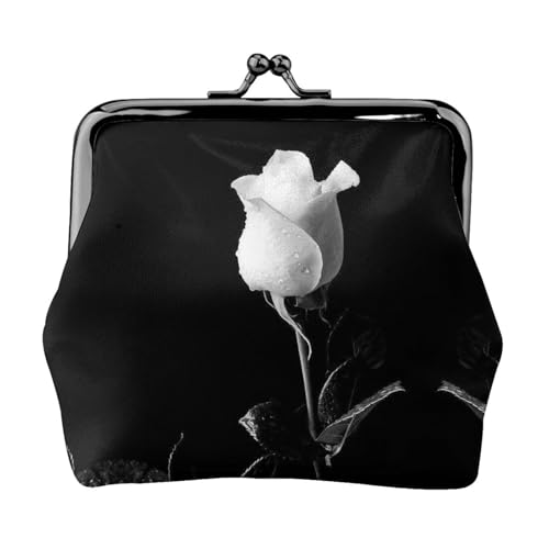 Monochrome Geldbörse mit Rosen-Aufdruck, für Herren und Damen, Leder, Kussschloss, kleine Tasche, Münzbörse von WXWJSHMGC