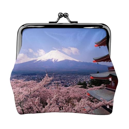 Mount Fuji Geldbörse mit japanischem Druck, für Herren und Damen, Leder, Kussschloss, kleine Tasche von WXWJSHMGC