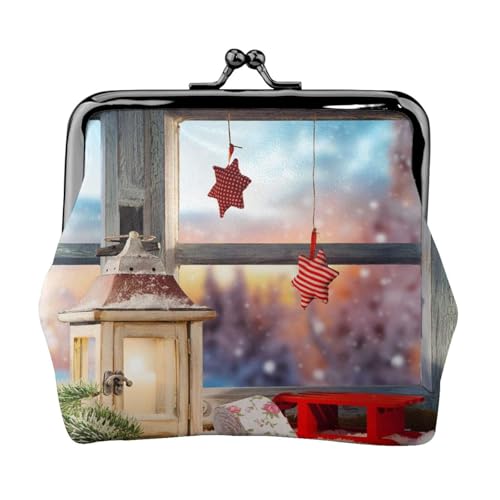 Münzgeldbörse mit Aufdruck "Merry Christmas" für Männer und Frauen, Leder, Kussschloss, kleine Tasche von WXWJSHMGC