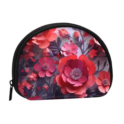 Münzgeldbörse mit rotem Blumendruck, Mini-Geldbörse für Damen und Mädchen, Persönlichkeit, kleine Münztasche, Aufbewahrungstasche, Clutch, Geldbörse, Einheitsgröße, lässig, Schwarz , Einheitsgröße von WXWJSHMGC