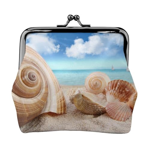 Muscheln von The Seashore Print Print Coin Purse for Men Women Leather Kiss Lock Small Pouch Coin Wallet von WXWJSHMGC