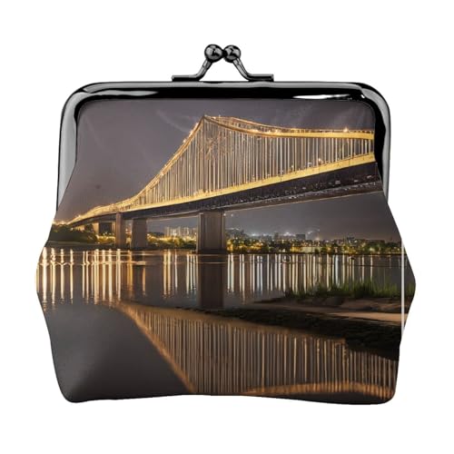 New York Manhattan Bridge Night Print Print Coin Purse for Men Women Leather Kiss Lock Small Pouch Coin Wallet von WXWJSHMGC