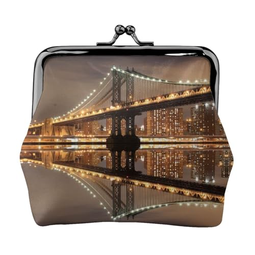 New York Manhattan Bridge Night Print Print Coin Purse for Men Women Leather Kiss Lock Small Pouch Coin Wallet von WXWJSHMGC